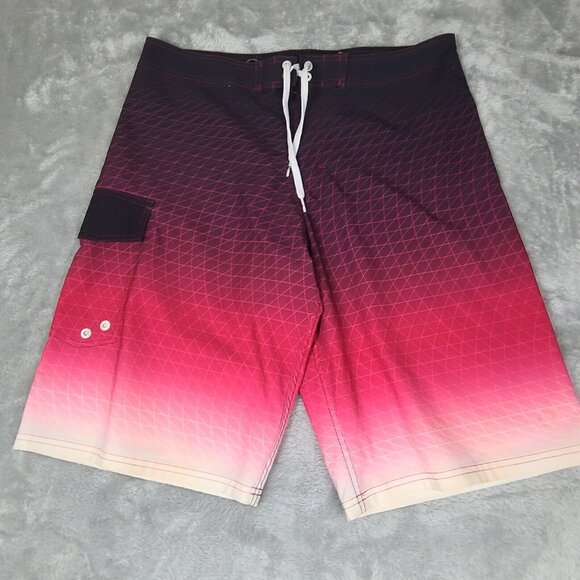 OP Flex 4 Way Stretch  Mens Swim Trunks Size 34 Red Multicolor Board Shorts - Picture 1 of 11